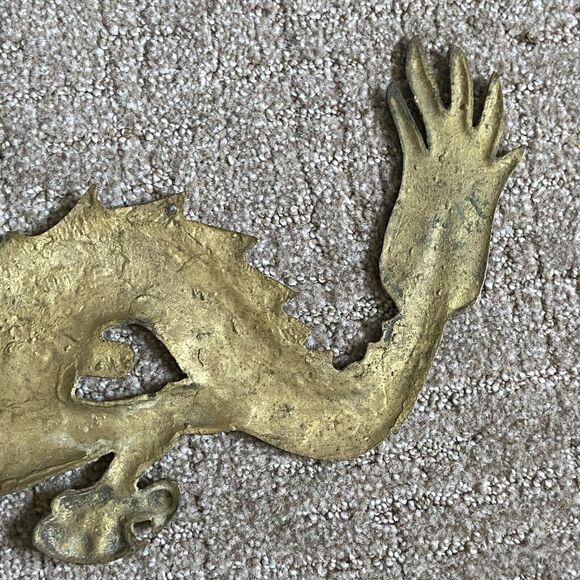 Vintage Brass Wall Hanging Dragon Figure 7”22” Long mid centry modern - Picture 8 of 9